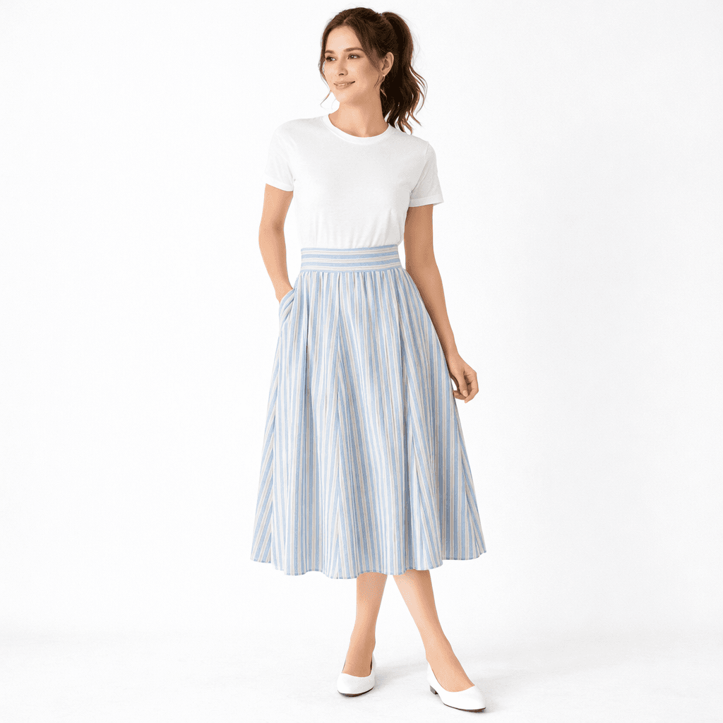 Wide Round Striped Skirt