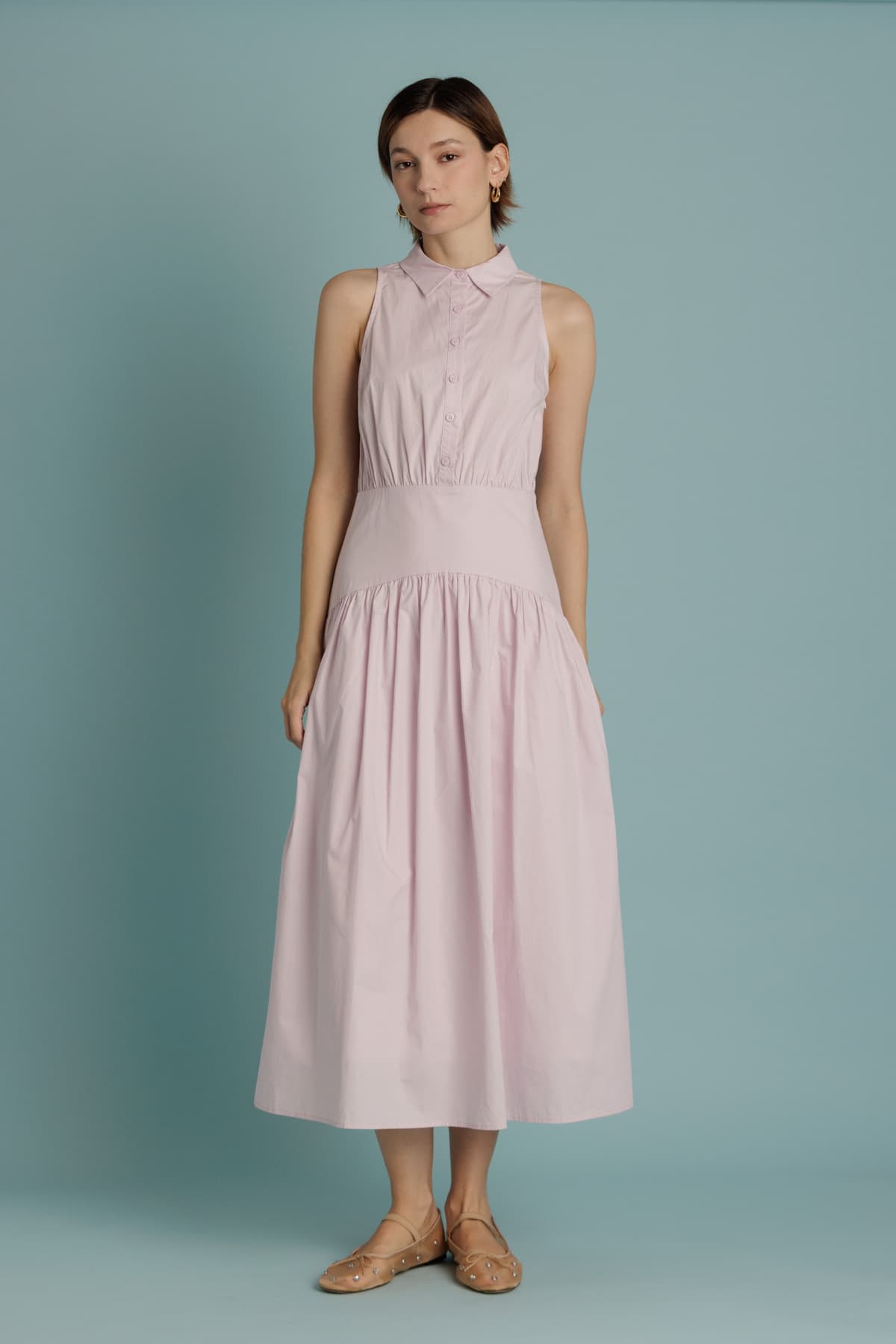 Curved Yoke Midi Shirt Dress