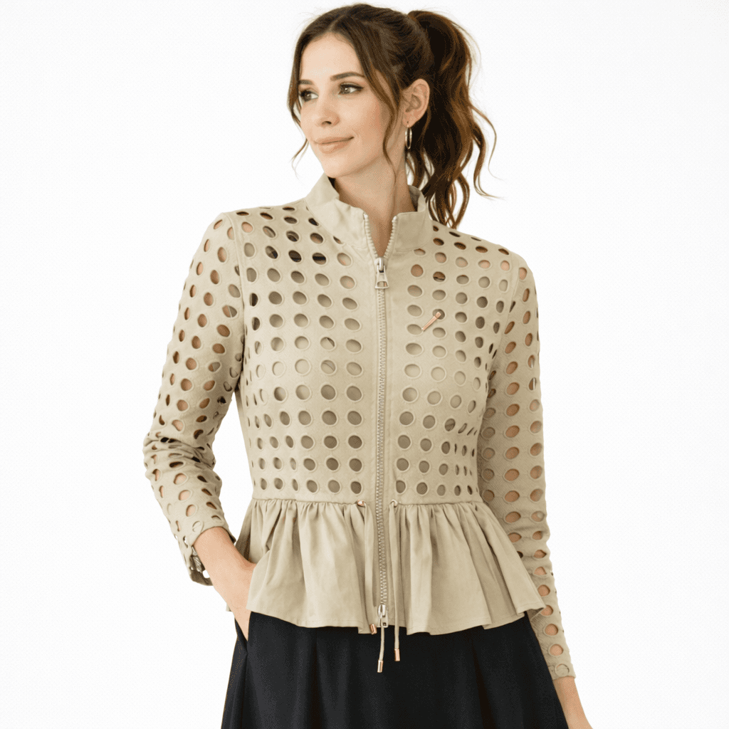 Punched Hole Peplum Jacket