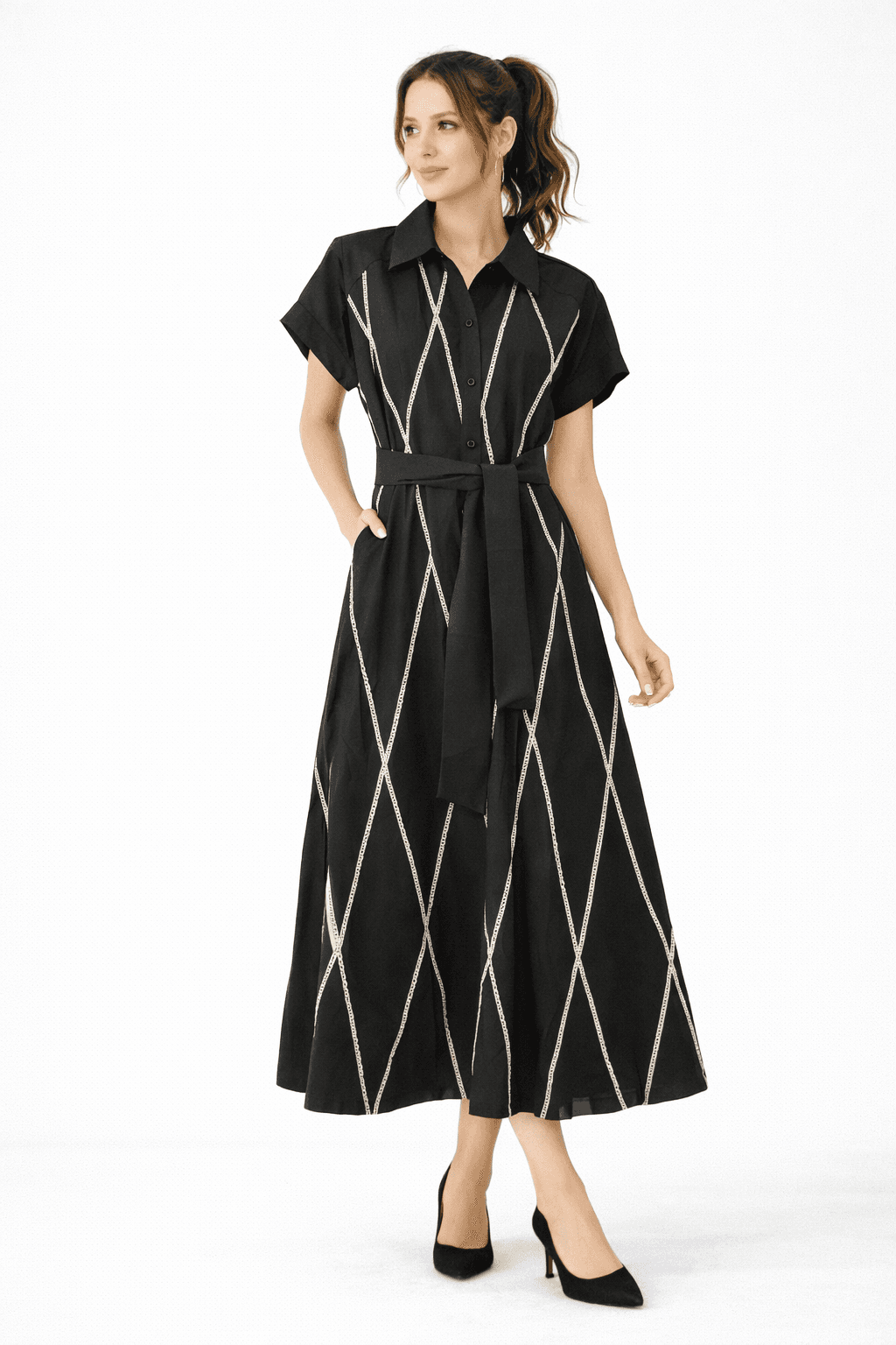 Shirt Collar Belt Dress