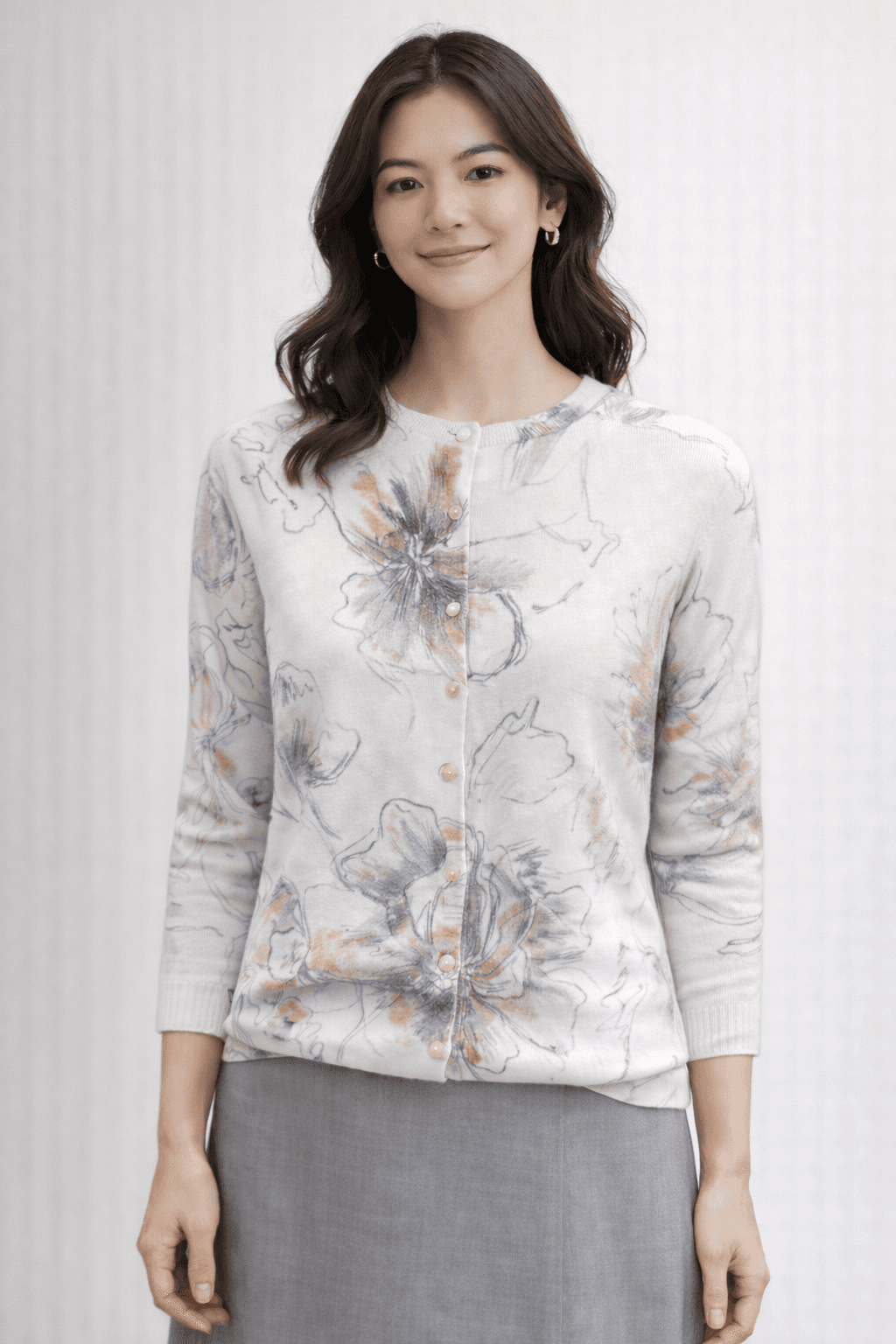 Button Floral Sweater