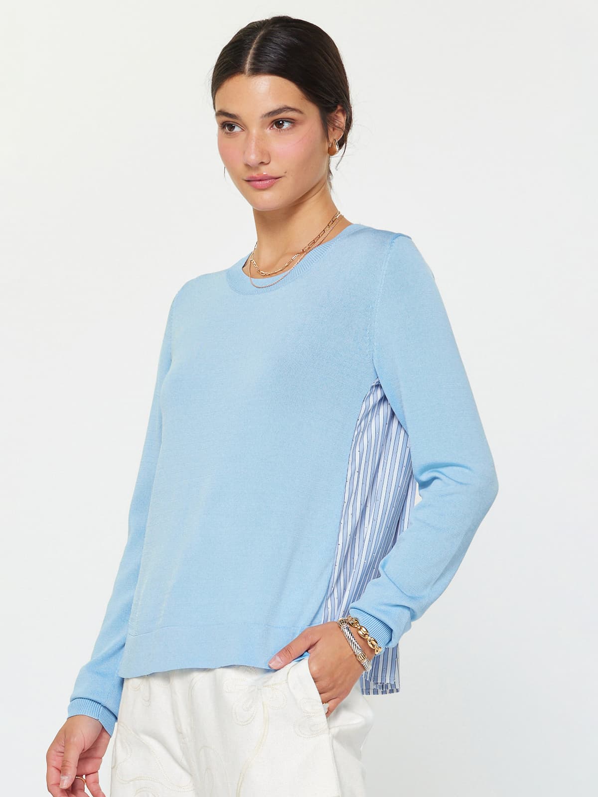 Knit Front Striped Back Top