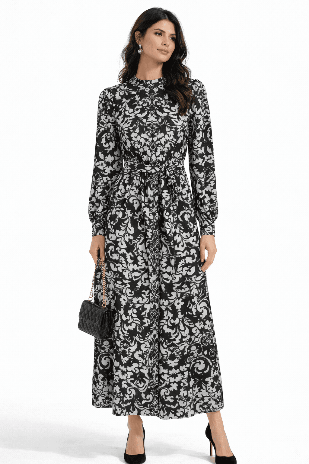 Long-sleeve Collared Maxi Shirt Dress